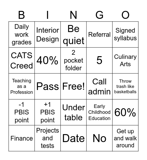 FCS Bingo Card