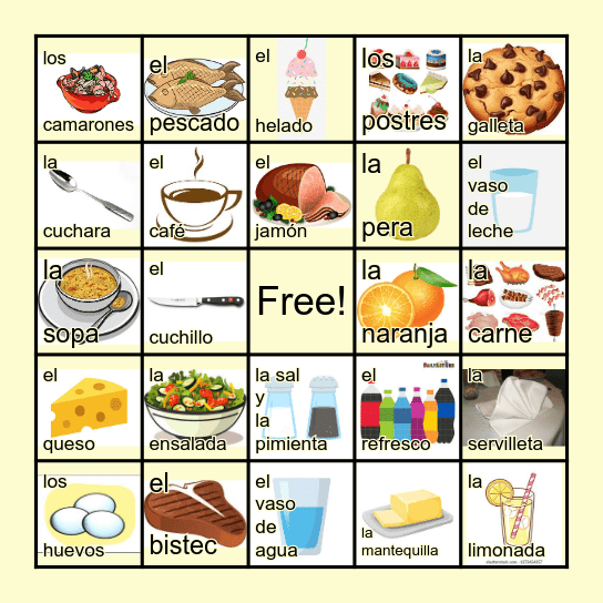 Comida Bingo Card