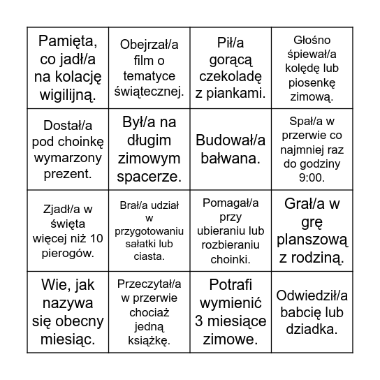BINGO NOWOROCZNE Bingo Card