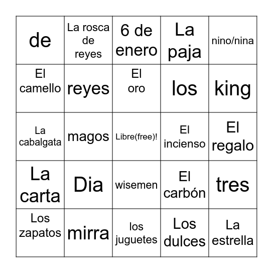 Dia de los reyes magos loteria Bingo Card