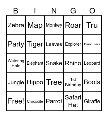 Tru's Safari Bingo Card