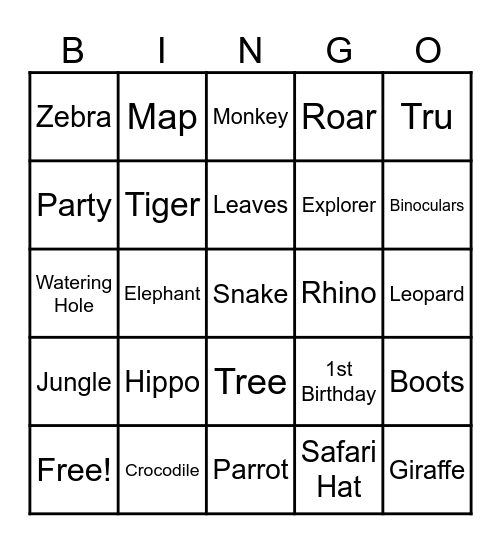Tru's Safari Bingo Card
