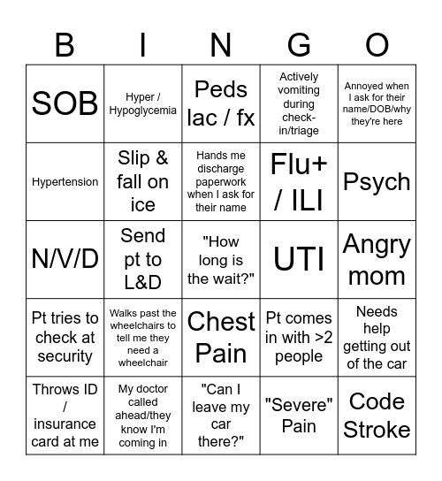 TRIAGE BINGO Card
