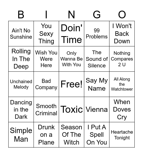 Genre Bending Bingo Card