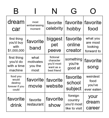 Get to Know You Bingo Card
