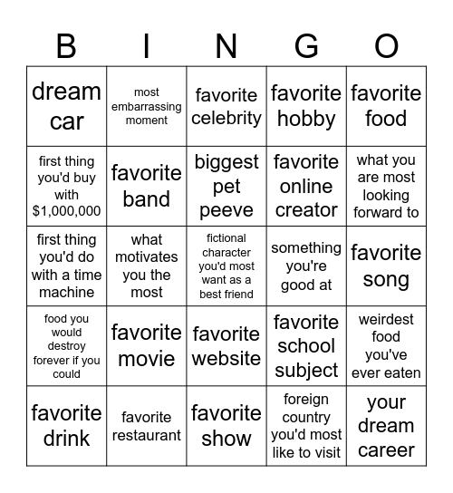 Get to Know You Bingo Card