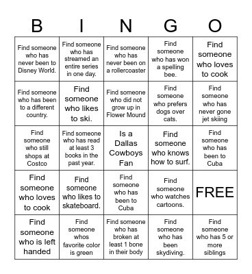 GET TO KNOW YOU Bingo Card