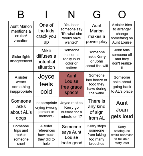 For Kerry Bingo Card