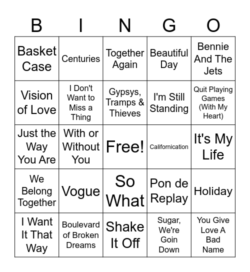 Then & Now Bingo Card