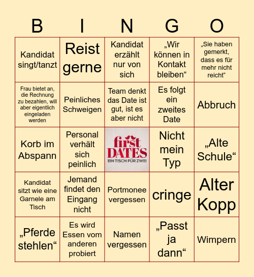 FIRST DATES Bingo Card