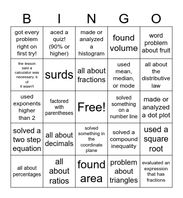 Math Academy Bingo 1 Bingo Card