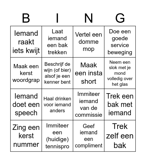 Deucie Kerst Bingo Card