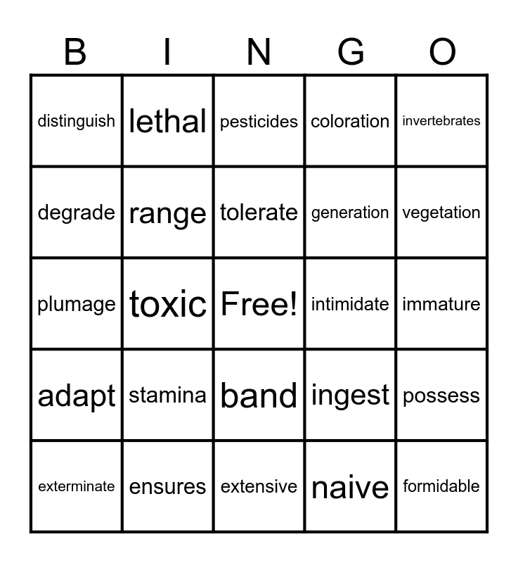 4th Mod 2, Unit 2 VOCAB Bingo Card