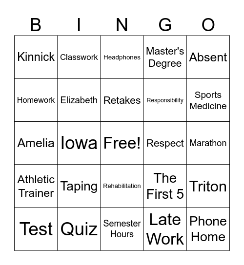 Athletic Training Techniques Bingo Card