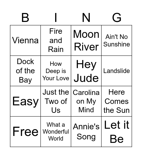 Music Bingo Card