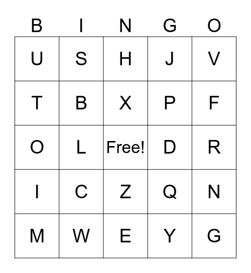 Alphabet Letters Bingo Card