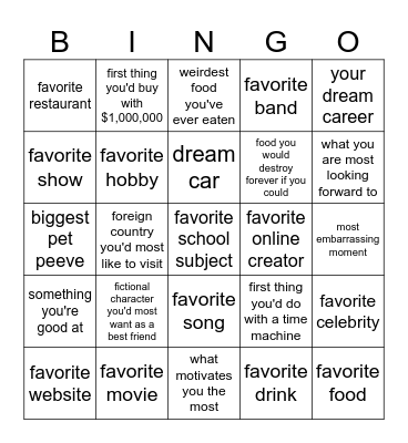 Get to Know You Bingo Card