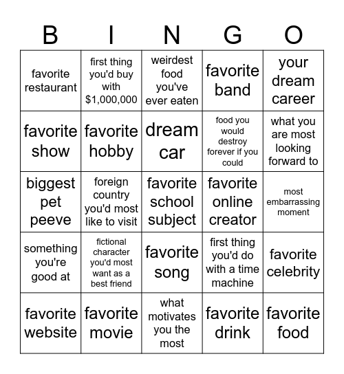 Get to Know You Bingo Card