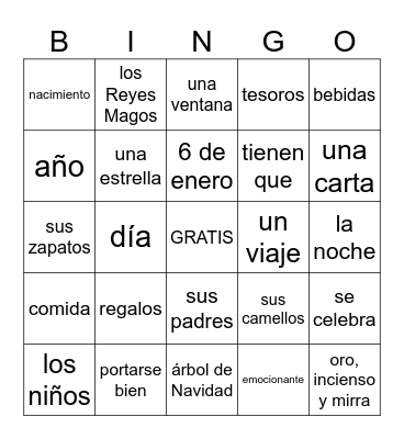 Los reyes Magos Bingo Card