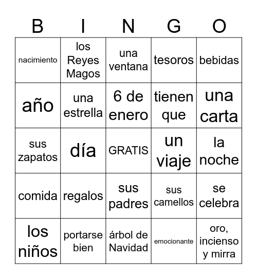 Los reyes Magos Bingo Card