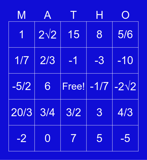 Solving Linear & Quadratic Equations Bingo Card