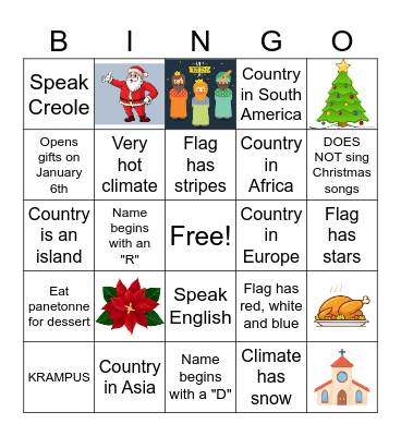 Christmas Around the World Bingo Card