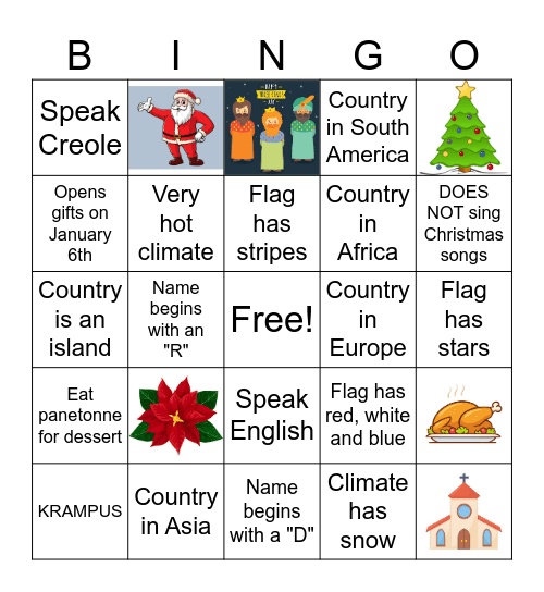 Christmas Around the World Bingo Card