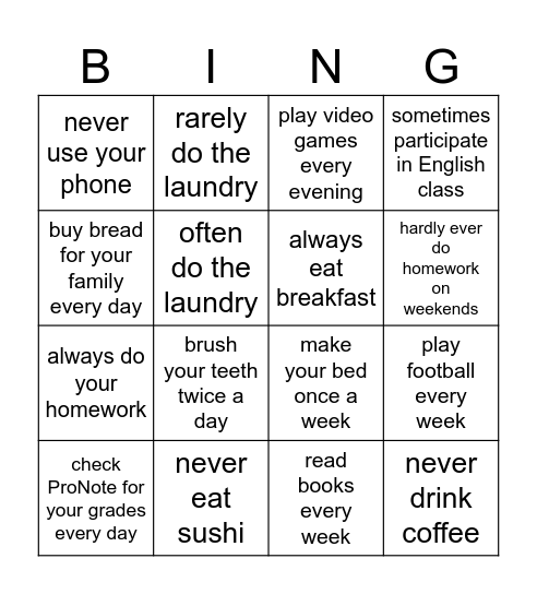 How often do you... ? Bingo Card