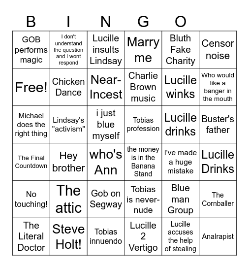 Arrested Development Bingo Card