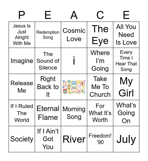 PEACE AND HARMONIES BINGO Card