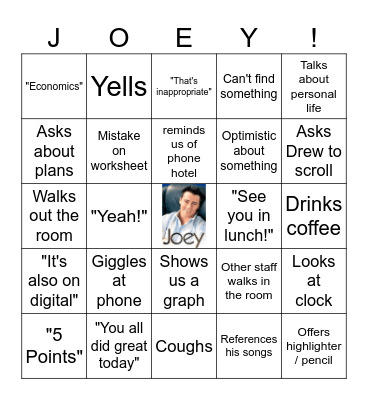 Joey Bingo Card