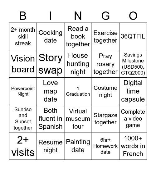 Couples Bingo Card