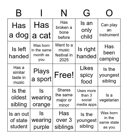 COM3230 Bingo Card