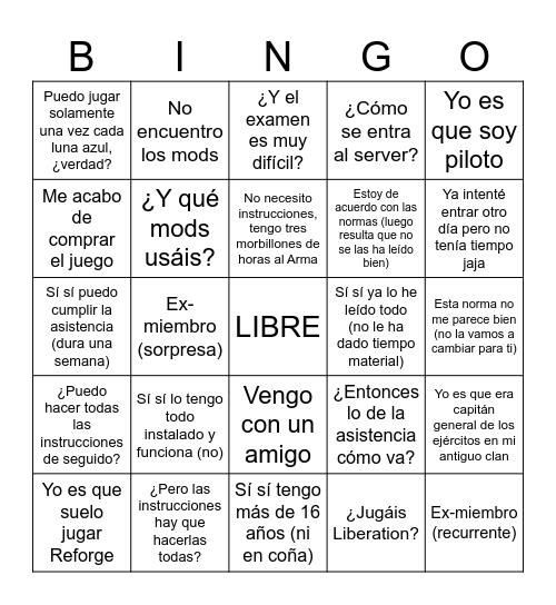 El Bingo del Recluta Bingo Card