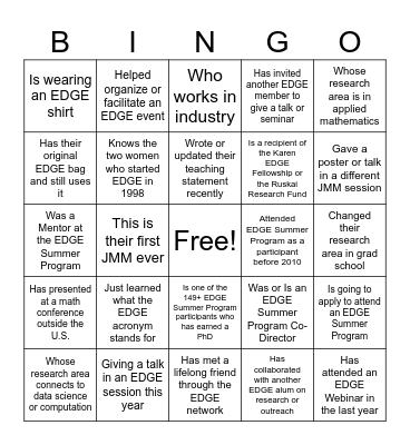 EDGE Networking Session 2026 Bingo Card