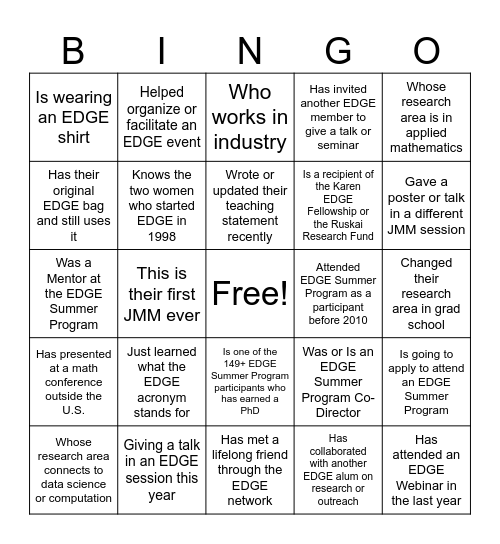 EDGE Networking Session 2026 Bingo Card