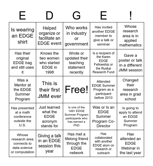 EDGE Networking Session 2026 Bingo Card