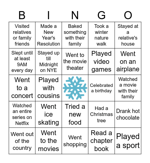 Human Bingo - Winter Break Edition Bingo Card