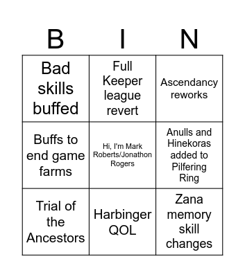 Untitled Bingo Card