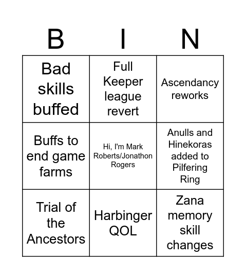 Untitled Bingo Card