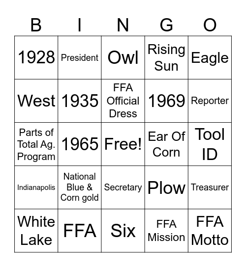FFA History Bingo Card