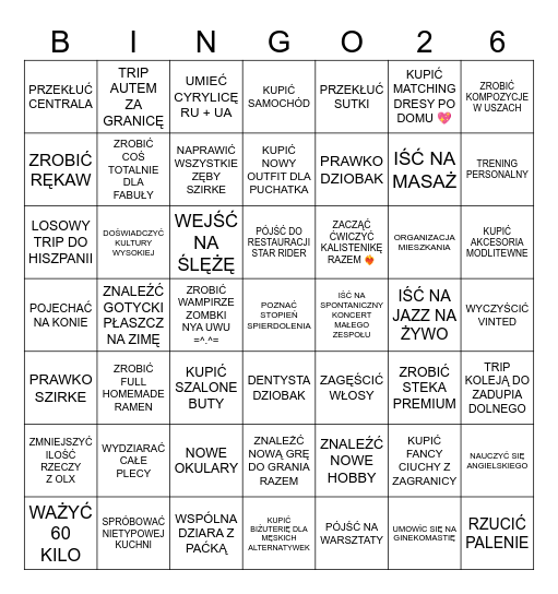 BINGO 2026 Bingo Card