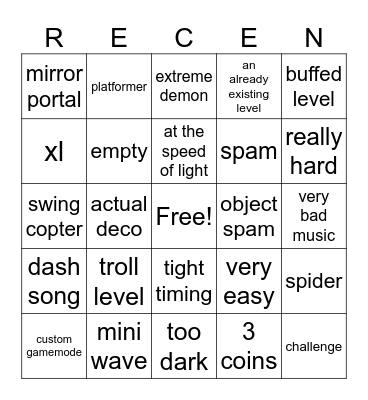 recent tab Bingo Card