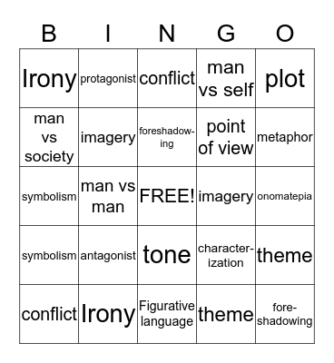 Literary Elements Bingo Card