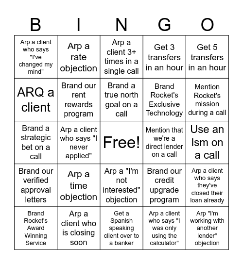 Velocity Bingo Card