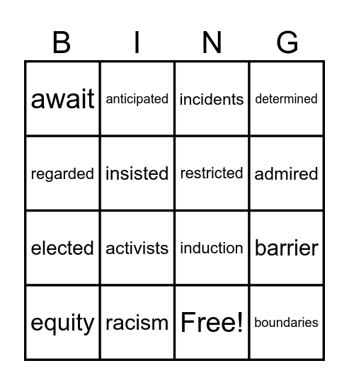 5th Mod 3, Unit 1 Vocab Bingo Card