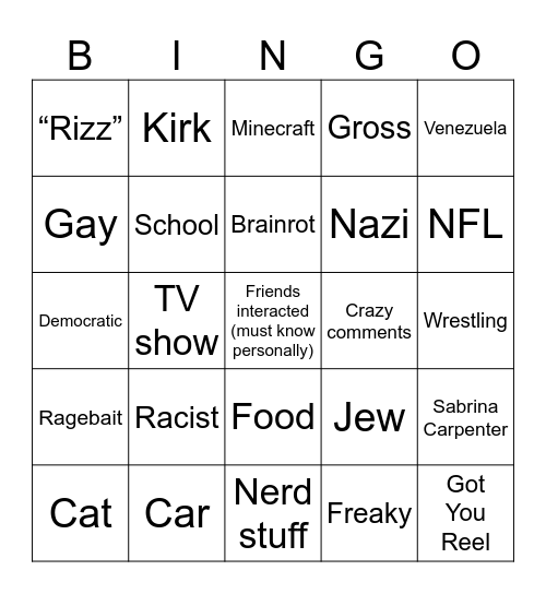 Reels Bingo Card