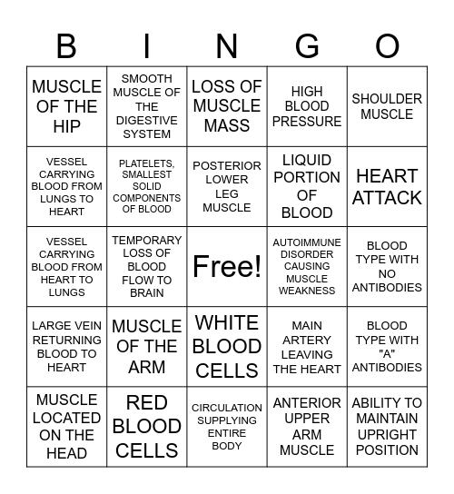Health Science BINGO Card
