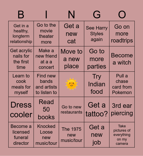 2026 Goals Bingo Card