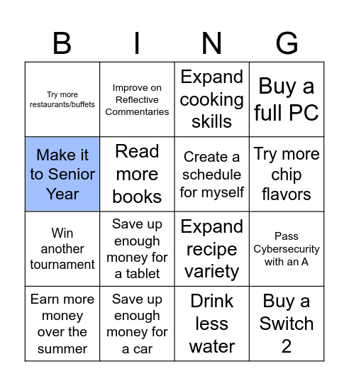 Personal Goals Bingo Card
